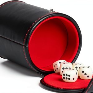 Cooyeah Dice Cup Black Dots PU Leather Red Felt-0